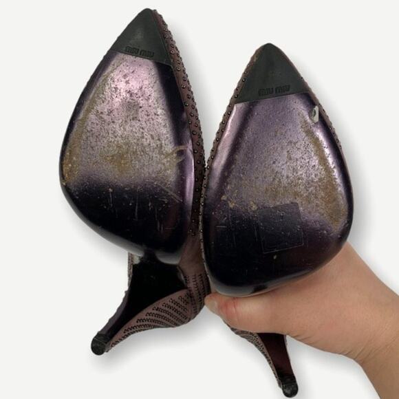 Miu Miu Calzature Donna Studded Heels Size 37/ US 7 - Picture 6 of 7